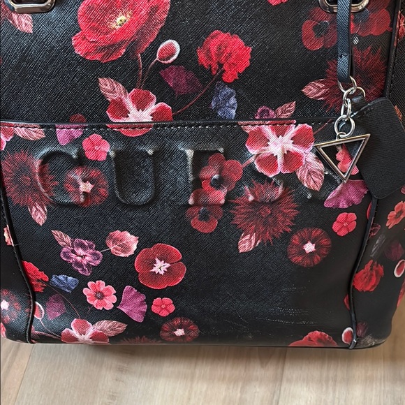 GUESS Black and Red Floral Tote - Picture 2 of 8